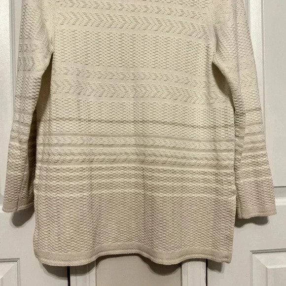 Lands’ End White & Tan Women’s Cotton Blend Sweater Size Medium Petite - Picture 4 of 13